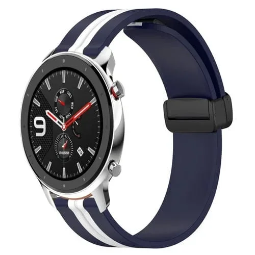Correa de Reloj para Amazfit GTR 4 22mm Silicona con Cierre Magnético Plegable (Azul Medianoche + Blanco)