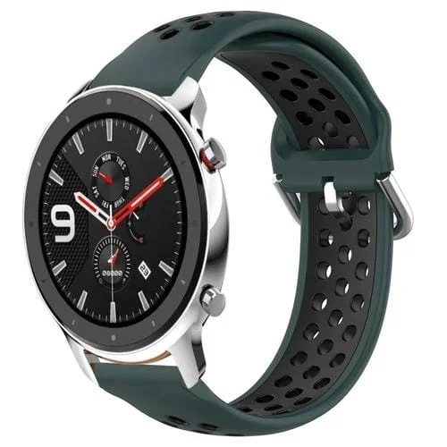 Correa de Reloj para Amazfit GTR 4 22mm Silicona Deportiva Transpirable Perforada (Verde Oliva + Negro)