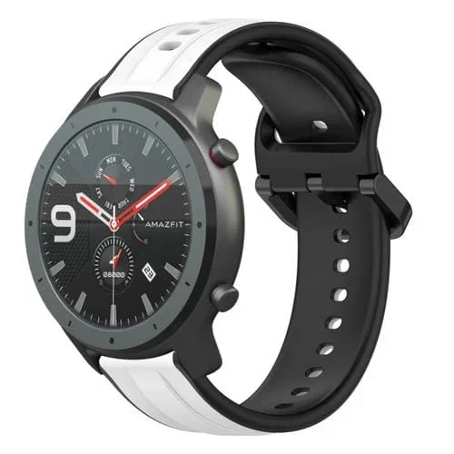 Correa de Reloj para Amazfit GTR 47mm 22mm Convex Loop Silicona Dos Colores (Blanco + Negro)