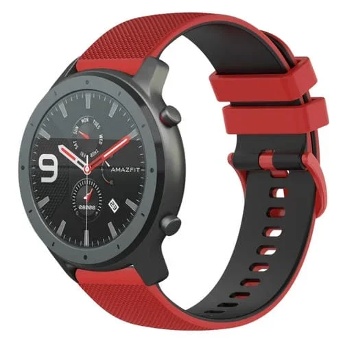Correa de Reloj para Amazfit GTR 47mm 22mm Silicona Dos Colores a Cuadros (Rojo + Negro)
