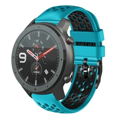 Correa de Reloj para Amazfit GTR 47mm 22mm Silicona Transpirable Dos Colores (Azul Cielo + Negro)