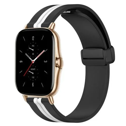 Correa de Reloj para Amazfit GTS 2 20mm Silicona con Cierre Magnético Plegable (Negro + Blanco)