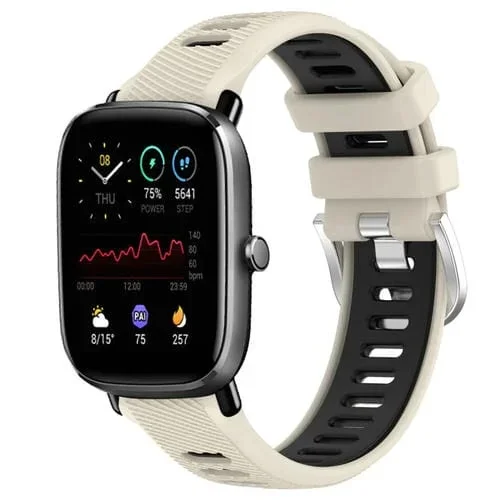 Correa de Reloj para Amazfit GTS 2 Mini 22mm Textura Cruzada Silicona con Hebilla de Acero (Starlight + Black)