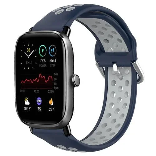 Correa de Reloj para Amazfit GTS 4 Mini 20mm Silicona Deportiva Perforada (Azul Medianoche + Gris)