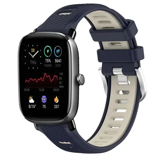 Correa de Reloj para Amazfit GTS 4 Mini 22mm Textura Cruzada Silicona con Hebilla de Acero (Azul Medianoche + Starlight)
