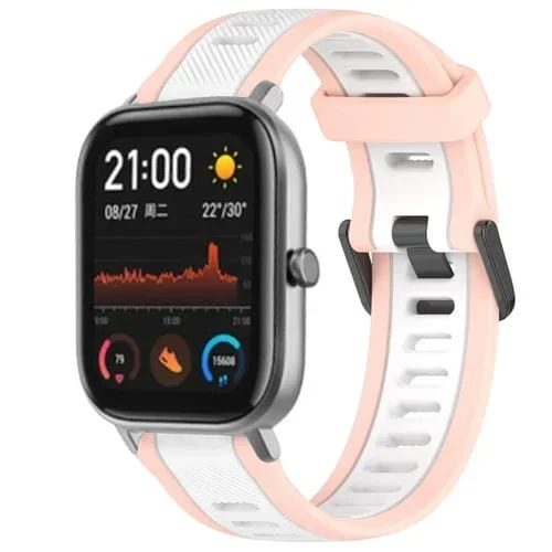 Correa de Reloj para Amazfit GTS Silicona Texturizada Dos Colores 20mm (Blanco + Rosa)