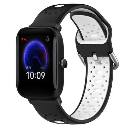 Correa de Reloj para Amazfit Pop 20mm Silicona Bicolor Transpirable (Negro + Blanco)
