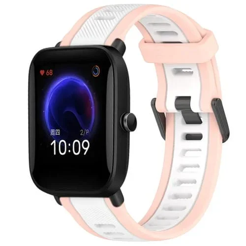 Correa de Reloj para Amazfit Pop Silicona Texturizada Dos Colores 20mm (Blanco + Rosa)