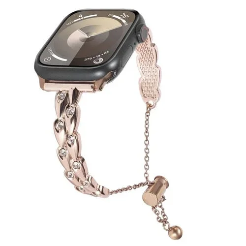 Correa de Reloj para Apple Watch Series 8 41mm Pulsera Metal Pavo Real (Oro Rosa)