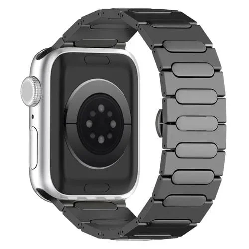 Correa de Reloj para Apple Watch Series 9 Aleación de Titanio Hebilla de Mariposa Ovalada 45mm (Gris)