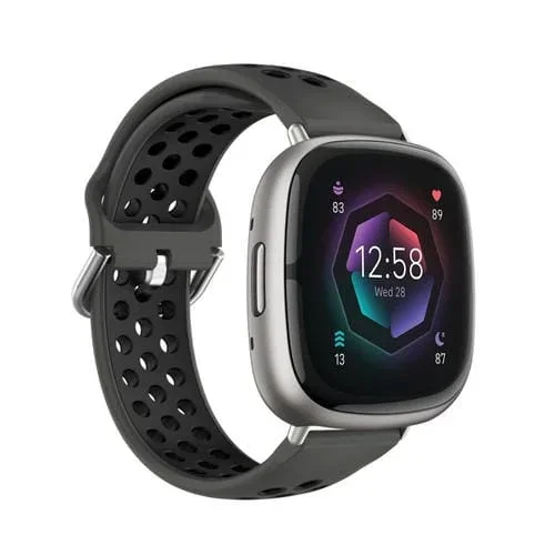 Correa de Reloj para Fitbit Sense 2 Silicona Transpirable Perforada Dos Colores (Negro + Negro)