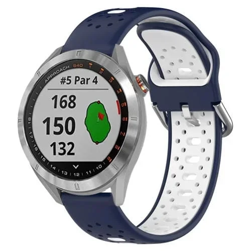 Correa de Reloj para Garmin Approach S40 Silicona Bicolor Transpirable 20mm (Azul Medianoche + Blanco)