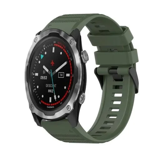Correa de Reloj para Garmin Descent Mk 2 de Silicona 26mm con Textura Horizontal (Verde Militar)