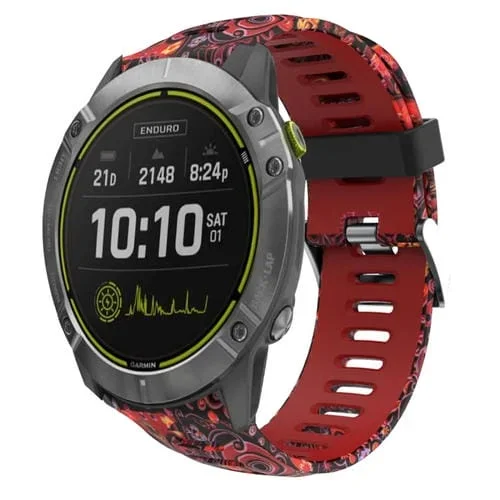 Correa de Reloj para Garmin Enduro 26mm Silicona Estampado Camuflaje (Rojo + Medusas)