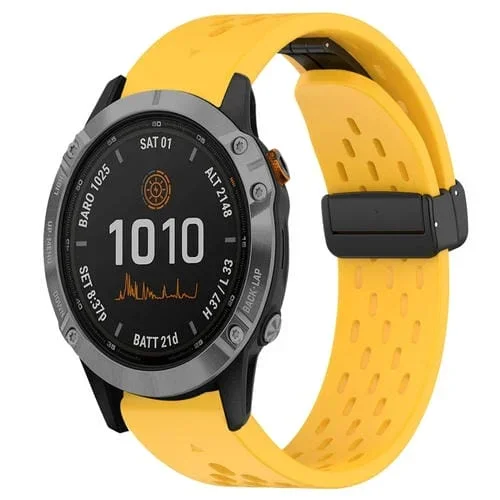 Correa de Reloj para Garmin Fenix 7 Silicona con Orificio y Hebilla Plegable 22mm (Amarillo)