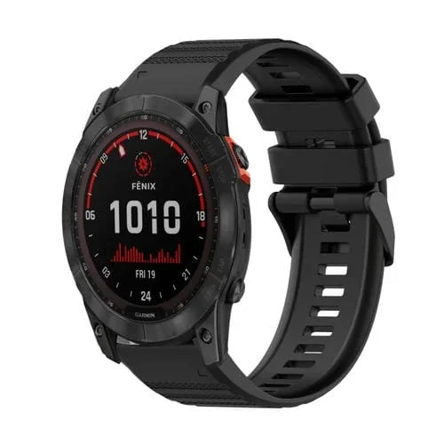 Correa de Reloj para Garmin Fenix 7X 26mm Silicona Textura Horizontal con Herramienta (Negro)