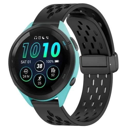 Correa de Reloj para Garmin Forerunner 265 de Silicona con Cierre Magnético Plegable 22mm (Negro)