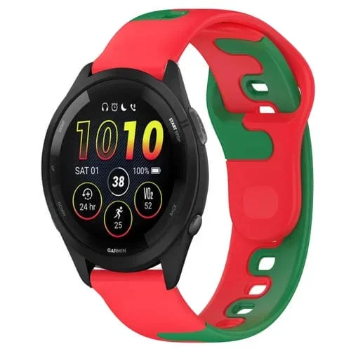 Correa de Reloj para Garmin Forerunner 265 de Silicona Doble Color 22mm (Rojo + Verde)