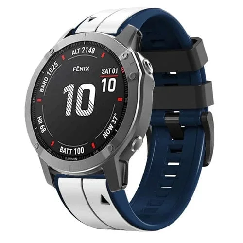 Correa de Reloj para Garmin Instinct 2X Solar Sports Silicona Dos Colores (Blanco + Azul Oscuro)