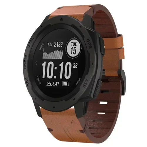 Correa de Reloj para Garmin Instinct con Hebilla de Acero y Cuero 22mm (Marrón)