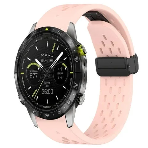 Correa de Reloj para Garmin Marq con Orificios de Liberación Rápida y Hebilla Magnética (Rosa)