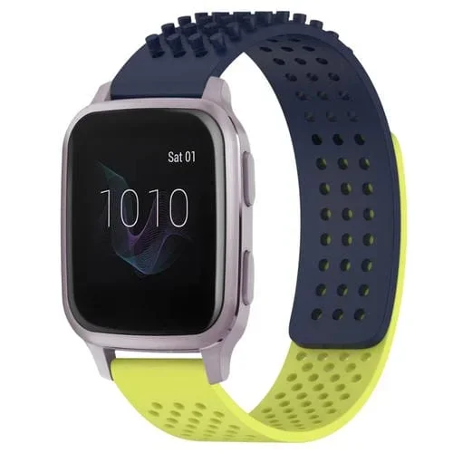 Correa de Reloj para Garmin Venu Sq Silicona con Puntos 3D Transpirables 20mm (Azul Medianoche + Verde Lima)