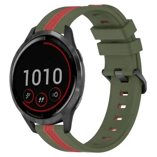 Correa de Reloj para Garmin Vivoactive 4 de Silicona Dos Colores Vertical 22mm (Verde Militar + Rojo)