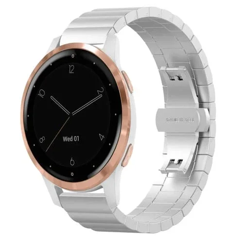 Correa de Reloj para Garmin Vivoactive 4S con Hebilla Mariposa de Acero Inoxidable (Plata)