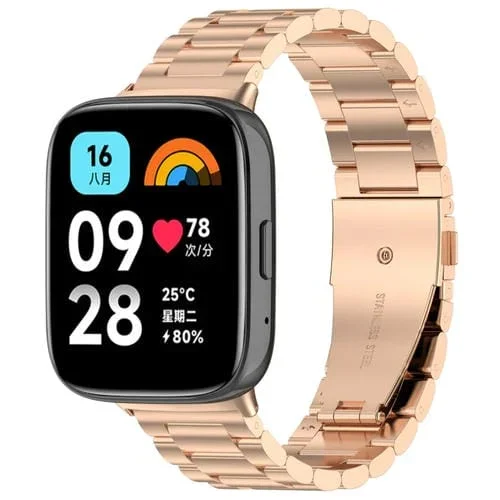 Correa de Reloj para Redmi Watch 3 Lite Metal Acero Inoxidable Tres Cuentas (Oro Rosa)