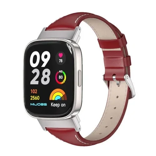 Correa de Reloj para Redmi Watch 3 Mijobs Cuero Genuino Delgada (Plata Roja)