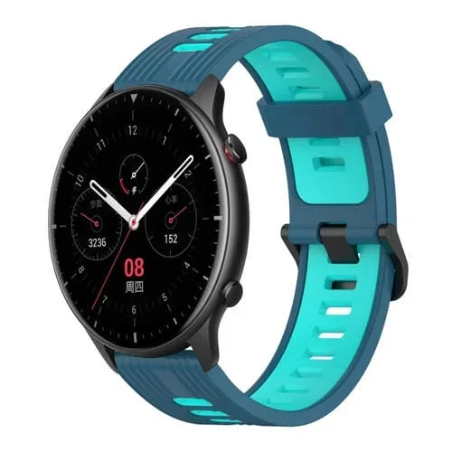 Correa de Reloj silicona Amazfit GTR 2 22mm patrón vertical dos colores (Azul + Pato de Agua)