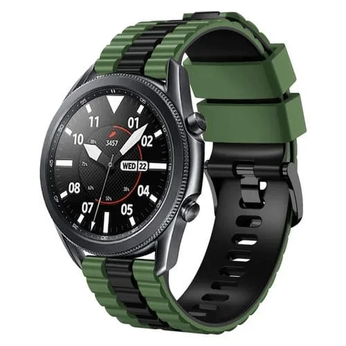 Correa de Reloj Silicona Bicolor Estilo Océano Universal 22mm (Negro Verde Militar)