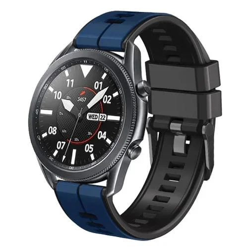 Correa de Reloj Silicona Bicolor Línea Vertical Universal 22mm (Azul Oscuro + Negro)