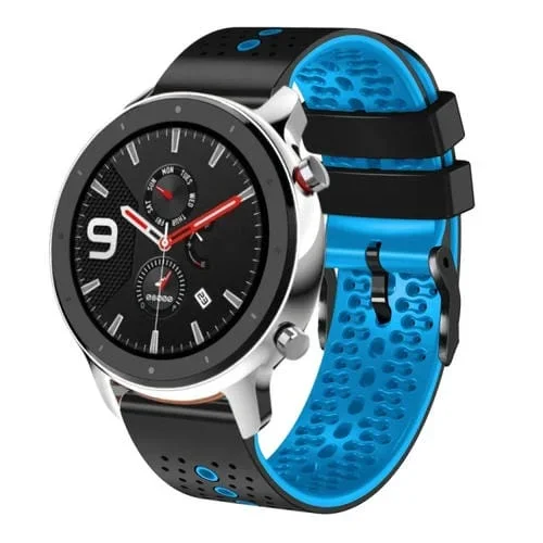 Correa de Reloj Silicona Bicolor Perforada para Amazfit GTR 4 22mm (Negro + Azul)