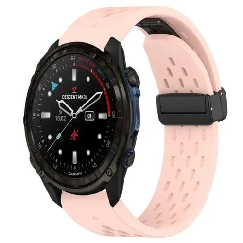 Correa de Reloj Silicona Garmin Descent Mk3I 51mm 26mm con Orificio para Hebilla Plegable (Rosa)