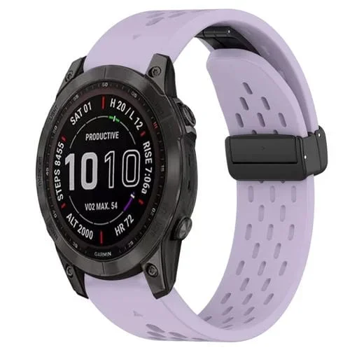 Correa de Reloj Silicona Garmin Fenix 7S Sapphire Solar 20mm con Orificio para Hebilla Plegable (Púrpura)