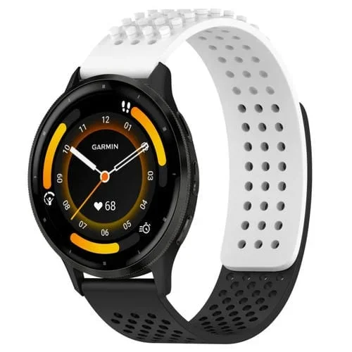 Correa de Reloj silicona Garmin Venu 3 con puntos 3D transpirables y orificios 22mm (Blanco + Negro)