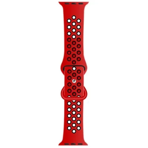 Correa de Reloj Silicona Líquida Dos Tonos con Hebilla Mariposa para Apple Watch Series 8 y 7 41mm / SE 2 y 6 y 5 y 4 40mm / 3 y 2 y 1 38mm (Rojo + Negro)