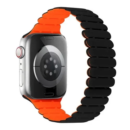Correa de Reloj Silicona Magnética Bambú para Apple Watch Series 5 40mm (Negra y Naranja)