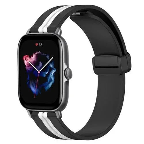 Correa de Reloj Silicona para Amazfit GTS 3 20mm con Cierre Magnético Plegable (Negro + Blanco)