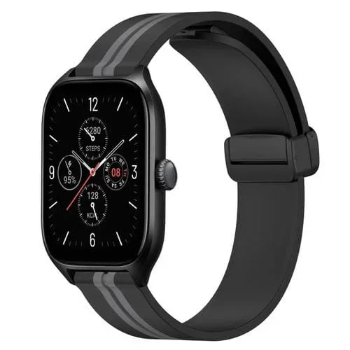 Correa de Reloj silicona para Amazfit GTS 4 20mm con cierre magnético plegable (Negro + Gris)