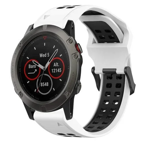 Correa de Reloj silicona para Garmin Fenix 5X 26mm con hebilla inversa dos colores (Blanco + Negro)