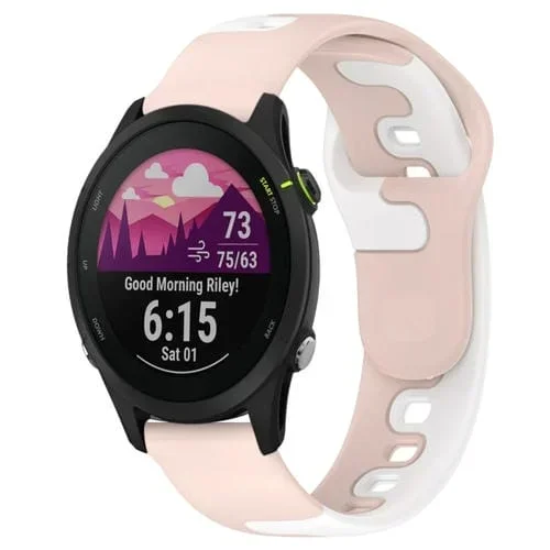 Correa de Reloj Silicona para Garmin Forerunner 255 Music Doble Color 22mm (Rosa + Blanco)