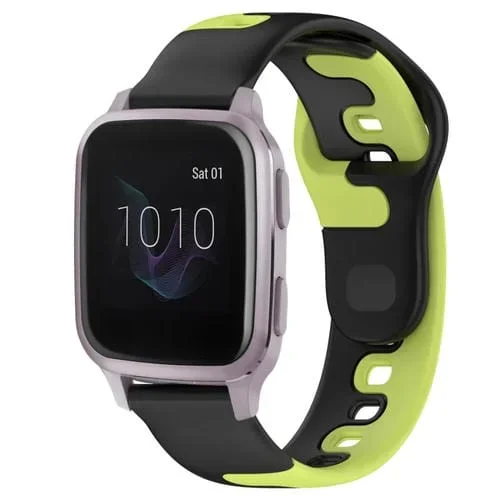 Correa de Reloj Silicona para Garmin Forerunner Sq2 Music 20mm (Negro + Verde)