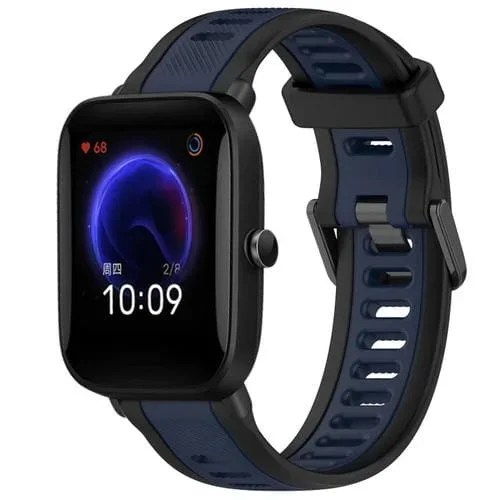 Correa de Reloj Silicona Texturizada Amazfit Pop 20mm (Azul Medianoche + Negro)