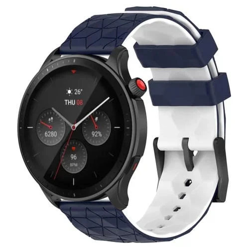 Correa de Reloj Silicona Universal 20mm con Patrón de Fútbol (Azul Medianoche + Blanco)