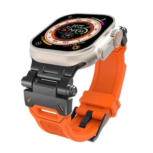 Correa de Reloj TPU para Apple Watch Ultra 2 49mm con Conector de Acero Inoxidable (Negro Naranja)