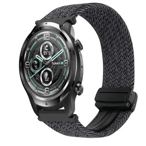 Correa de Reloj Trenzada 22mm para Ticwatch Pro 2021 con Hebilla Magnética (Gris y Blanco)