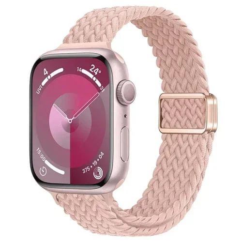 Correa de Reloj Trenzada de Nailon con Hebilla Magnética para Apple Watch Series 8 45mm (Crema, Rosa y Arena)