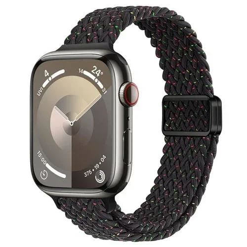 Correa de Reloj Trenzada de Nailon con Hebilla Magnética para Apple Watch Series 9 45mm (Negro Starlight)